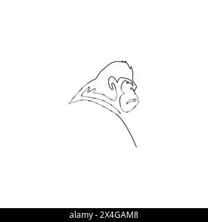 Un disegno a riga singola della testa del gorilla per l'identità del logo aziendale dell'azienda. Il concetto di mascotte per ritratti di animali primati per l'icona aziendale. Continuo moderno Illustrazione Vettoriale