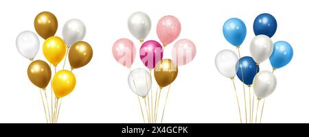 Set di palloncini realistici per le feste. Design celebrativo con palloncini colorati. illustrazione vettoriale realistica 3d. Illustrazione Vettoriale