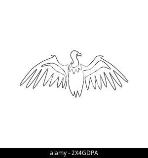 Un disegno a linea singola di avvoltoio grande per l'identità del logo dello zoo. Il concetto di mascotte scavenging Bird of Prey per l'icona del parco nazionale di conservazione. Con aria condizionata moderna Illustrazione Vettoriale