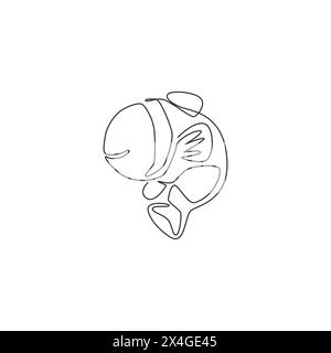 Un disegno su una sola linea di simpatici pesci pagliaccio per l'identità del logo acquatico. Mascotte di pesce anemone spogliate per l'icona del mondo marino. Linea continua moderna d Illustrazione Vettoriale