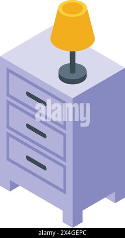 Lampada della camera da letto sull'icona del cassetto vettore isometrico. Luce moderna. Decorazione notturna Illustrazione Vettoriale
