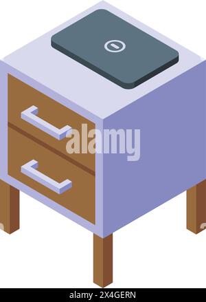 Icona del laptop nella camera da letto vettore isometrico. Mobili per la casa. Design moderno Illustrazione Vettoriale