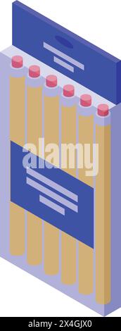 Icona del gruppo di matite vettore isometrico. Forniture di cancelleria scolastica. Strumenti di disegno Illustrazione Vettoriale