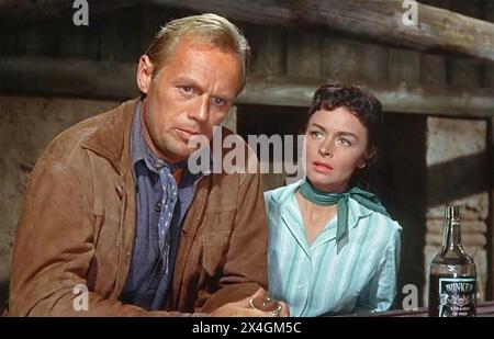 BACKLASH 1956 film della Universal International Pictures con donna Reed nel ruolo di Karyl Orton e Richard Widmark nel ruolo di Jim Slater Foto Stock