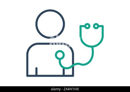 icona checkup. persone con stetoscopio. icona relativa agli anziani. stile icona linea. illustrazione dell'elemento di vecchiaia Illustrazione Vettoriale