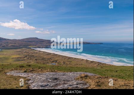 Traigh Eais da Ben Eoligarry sull'isola Ebridea esterna di barra, Scozia. Foto Stock