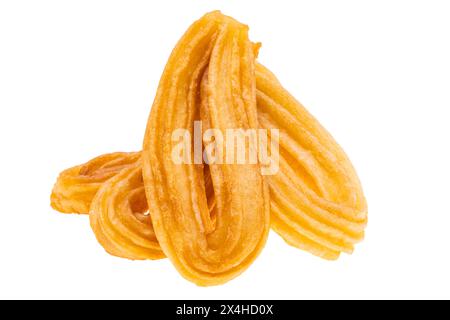 Churros spagnolo fritto in profondità isolato su sfondo bianco Foto Stock