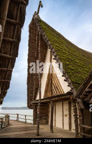 Pile Dwellings Open Air Museum sul lago di Costanza, Uhldingen-Mühlhofen, Germania Foto Stock