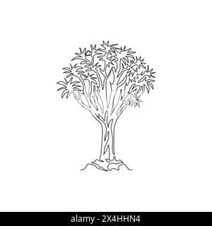 Un disegno a linea continua di una foresta di alberi a balestra. Albero decorativo kokerboom Woud per il logo del parco nazionale. Concetto di viaggio e tour. Peccato di tendenza Illustrazione Vettoriale