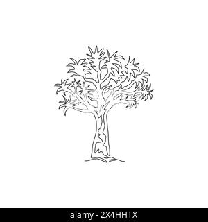 Disegno a linea singola continua di una foresta di alberi a balestra. Albero decorativo di dicotomio aloidendron per il parco nazionale. Concetto di vacanza turistica e di viaggio. M Illustrazione Vettoriale