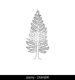 Un disegno continuo di bellezza ed esotico pino per l'arredamento della casa, stampa di poster per arte murale. Pianta decorativa di pinus per il parco nazionale Illustrazione Vettoriale