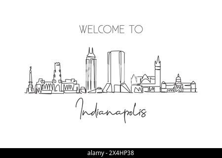 Un disegno continuo dello skyline di Indianapolis, Stati Uniti. Splendido punto di riferimento. Poster di viaggio del turismo paesaggistico mondiale. Eleganti e modificabili Illustrazione Vettoriale