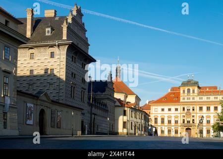 Piazza Hradcanske Namesti Praga Palazzo Schwarzenberg Palac Schwarzenbersky, Hradcany, City Town District Foto Stock