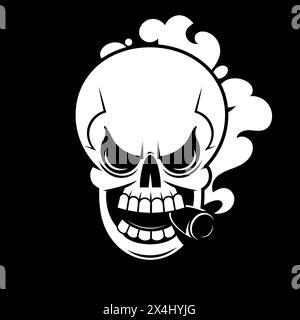 Illustrazione disegnata a mano con foglie di cranio e pianta e forme geometriche. Stampa vintage tatuaggio. illustrazione vettoriale. modello abbigliamento e t-shirt d Illustrazione Vettoriale