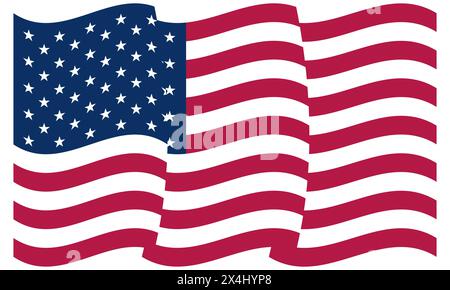 Bandiera USA a forma di ondulazione isolata su sfondo bianco o trasparente, Flag of the USA Illustrazione Vettoriale