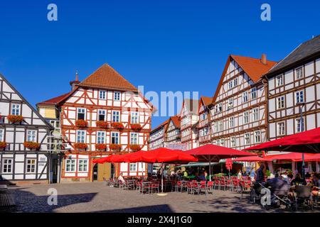 Vecchio municipio, case a graticcio, piazza del mercato, Eschwege, Werratal, distretto di Werra-Meissner, Assia, Germania Foto Stock