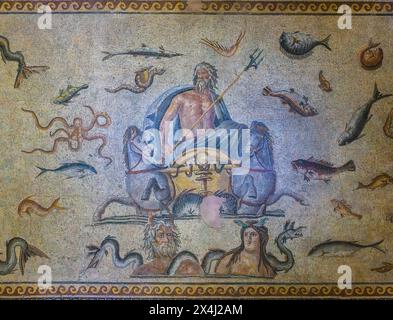 Mosaico di Poseidone, Museo del mosaico di Zeugma, Gaziantep, Turchia Foto Stock
