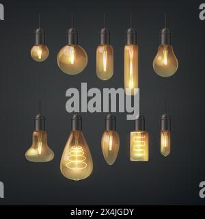 set di lampade gialle a filamento dal design moderno Illustrazione Vettoriale