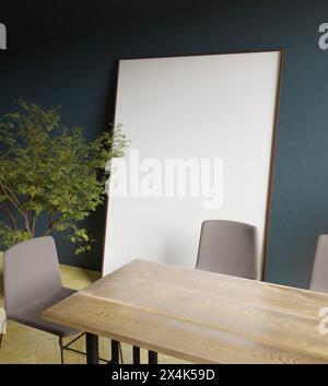 elegante poster con montatura in mockup nella moderna sala da pranzo per la presentazione del progetto Foto Stock