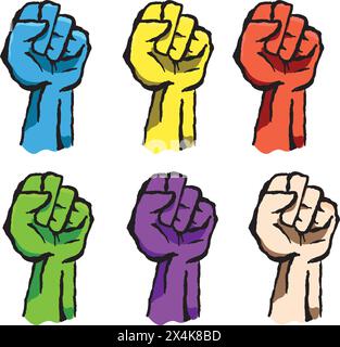 Il simbolo del pugno di rivolta con la bollatura mobile del cartone animato Illustrazione Vettoriale