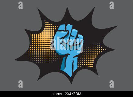 Il simbolo del pugno di rivolta con la bollatura mobile del cartone animato Illustrazione Vettoriale