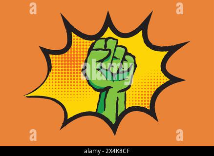 Il simbolo del pugno di rivolta con la bollatura mobile del cartone animato Illustrazione Vettoriale