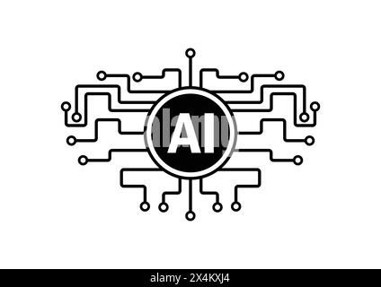 Icona del chip del processore di intelligenza artificiale Logo Design Vector. Icona creativa dell'intelligenza artificiale per la tua azienda Illustrazione Vettoriale