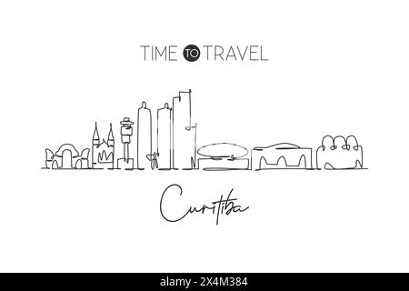 Una linea continua che disegna lo skyline di Curitiba, Brasile. Splendida cartolina. Turismo paesaggistico mondiale e vacanza di viaggio. Elegante e modificabile Illustrazione Vettoriale