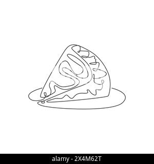 Un disegno continuo di crepes croccanti fresche e deliziose con il logo del ristorante. Concetto modello logotipo negozio di snack dolci. Moderna linea singola dr Illustrazione Vettoriale