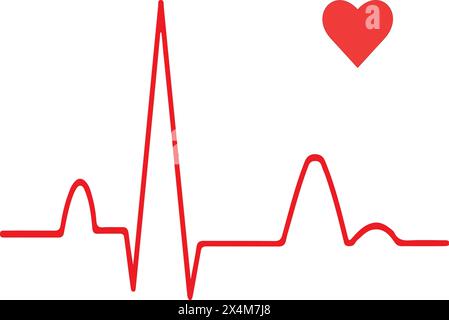 ECG (elettrocardiogramma) impulso cardiaco registrato su carta con simbole cardiaca Illustrazione Vettoriale