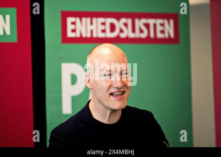 Copenaghen, Danimarca. 4 maggio 2024. Pelle Dragsted, portavoce politico della Red-Green Alliance tiene il suo discorso durante l'incontro annuale del partito a Copenaghen, Danimarca, sabato 4 maggio 2024 Credit: Ritzau/Alamy Live News Foto Stock