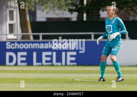 Gent, Belgio. 4 maggio 2024. Riet Maes, portiere femminile del KAA Gent, nella foto durante una partita di calcio tra KAA Gent Ladies e Club YLA, sabato 4 maggio 2024 presso la Chillax Arena di Gent, il giorno 7 del play-off gruppo A della competizione femminile della Super League. BELGA FOTO KURT DESPLENTER credito: Belga News Agency/Alamy Live News Foto Stock