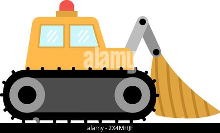 Icona apripista piatto vettoriale. Trattore cingolato con pala, pala. Cantiere edile, lavori stradali o costruzione clipart di trasporto. Un trapianto speciale carino Illustrazione Vettoriale