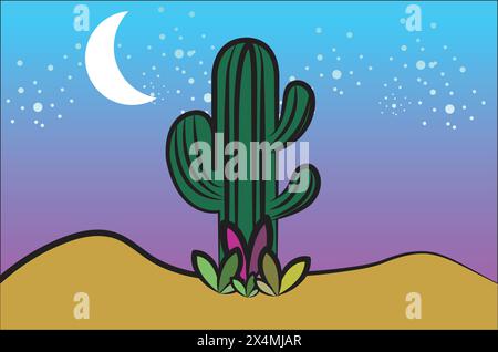 cactus, aloe e foglie brillanti. Collezione di piante esotiche. Cactus con fiori. Illustrazione Vettoriale