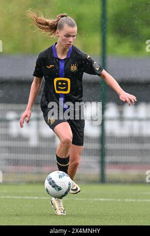Oud Heverlee, Belgio. 4 maggio 2024. Lore Jacobs (9) di Anderlecht nella foto durante una partita di calcio femminile tra Oud Heverlee Leuven e RSC Anderlecht nella settima partita dei play off nella stagione 2023 - 2024 della belga lotto Womens Super League, sabato 4 maggio 2024 a Oud Heverlee, Belgio. Crediti: Sportpix/Alamy Live News Foto Stock