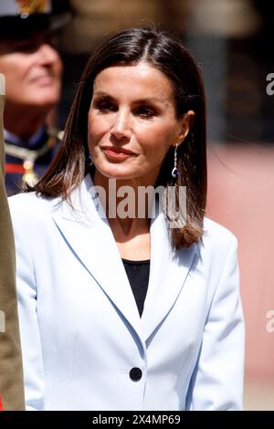 Saragozza, Madrid, Spagna. 4 maggio 2024. La regina Letizia di Spagna partecipa alla commemorazione del 40° anniversario del giuramento della XLIV classe di laurea presso l'Accademia militare generale il 4 maggio 2024 a Saragozza, Spagna (Credit Image: © Jack Abuin/ZUMA Press Wire) SOLO PER USO EDITORIALE! Non per USO commerciale! Foto Stock