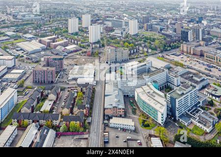 Vista aerea della città di Glasgow che guarda a est da Cowcaddens Foto Stock