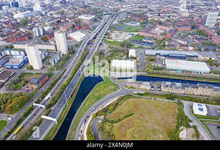 Vista aerea della città di Glasgow verso ovest da Port Dundas Foto Stock