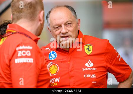 4 maggio 2024; Miami International Autodrome, Miami, Florida, USA; formula 1 Crypto.com Miami Grand Prix 2024; giornata di qualificazione; team principal Ferrari Fred Vasseur nel Team Village. Foto Stock