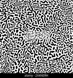 Ripetizione senza cuciture. Ripetizione di un modello cerebrale. Forma di turing nero isolata su sfondo bianco. Linee coralline ripetute. Consistenza organica. Irregolare Illustrazione Vettoriale
