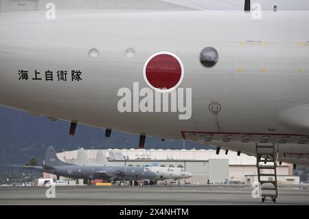 Seefernaufklärer vom Typ Lockheed P3 Orion der Japan Maritime Self-Defense Force auf der Marine Corps Air Station MCAS Kaneohe Bay auf Hawaii. Seefernaufklärer vom Typ Lockheed P3 Orion der Japan Maritime Self-Defense Force auf der Marine Corps Air Station MCAS Kaneohe Bay auf Hawaii. Kaneohe Hawaii Vereinigte Staaten von Amerika *** aerei di pattuglia marittima Lockheed P3 Orion della Japan Maritime Self Defense Force presso la Marine Corps Air Station MCAS Kaneohe Bay, Hawaii Lockheed P3 Orion aerei di pattuglia marittima della Japan Maritime Self Defense Force presso la Marine Corps Air Station MCAS Kaneohe Ba Foto Stock