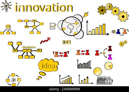Set di icone per l'innovazione, design a linee sottili, illustrazione vettoriale. Illustrazione Vettoriale