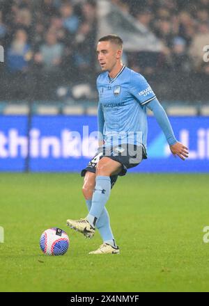 Sydney, Australia. 4 maggio 2024. Joel Bruce King della squadra Sydney FC è visto in azione durante la partita di Elimination Finals di Isuzu UTE A-League 2023-24 tra Sydney FC e MacArthur FC tenutasi all'Allianz Stadium. Punteggio finale Sydney FC 4 : 0 MacArthur FC. Credito: SOPA Images Limited/Alamy Live News Foto Stock