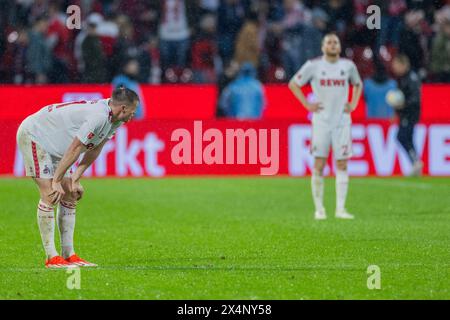 Colonia, Germania. 4 maggio 2024. Calcio: Bundesliga, 1. FC Köln - SC Freiburg, Matchday 32, RheinEnergieStadion. Steffen Tigges di Colonia dopo la partita. Credito: Rolf Vennenbernd/dpa - NOTA IMPORTANTE: in conformità con i regolamenti della DFL German Football League e della DFB German Football Association, è vietato utilizzare o far utilizzare fotografie scattate nello stadio e/o della partita sotto forma di immagini sequenziali e/o serie di foto video./dpa/Alamy Live News Foto Stock