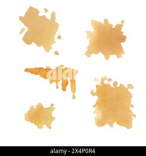 Una serie di macchie acquerello con la consistenza di una vecchia busta di posta fatta di carta pergamena beige. Illustrazione acquerello per un modello per il libro Foto Stock