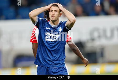 GER, Germania. 3 maggio 2024. Primo campionato, calcio, Fussball, 1. Bundesliga, TSG Hoffenheim - RB Leipzig, GER, Sinsheim, PreZero Arena f.l. Andrej Kramaric (TSG Hoffenheim, 27). Credito: HMB Media/Alamy Live News Foto Stock