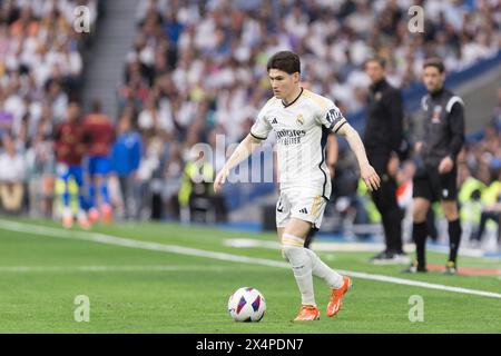 Madrid, Spagna. 4 maggio 2024. MADRID, SPAGNA - 04 MAGGIO: Fran Garcia del Real Madrid controlla la palla durante la partita della Liga 2023/24 tra il Real Madrid e Cadice allo stadio Santiago Bernabeu. (Foto di Guillermo Martinez) credito: SOPA Images Limited/Alamy Live News Foto Stock