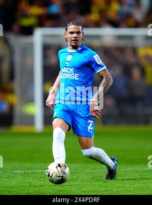 Jadel Katongo del Peterborough United durante la semifinale di andata e ritorno della Sky Bet League One al Kassam Stadium di Oxford. Data foto: Sabato 4 maggio 2024. Foto Stock