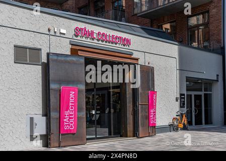 L'ingresso alla Collezione Ståhl di arte contemporanea nella storica fabbrica di lana di Norrköping, Svezia Foto Stock