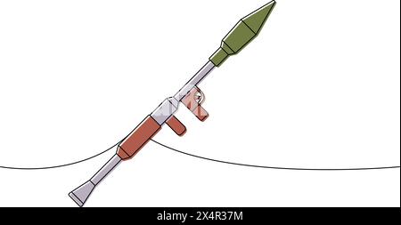 Lanciagranate anticarro sovietico una linea colorata disegno continuo. Varie armi moderne continuano a una linea. Illustrazione vettoriale. Illustrazione Vettoriale